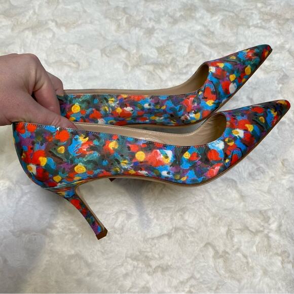Manolo Blahnik Multicolor Floral Print Satin Pointed Toe Pumps Heels Size 39.5 - Picture 6 of 16